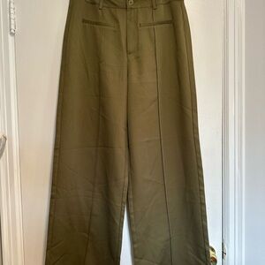 NWOT Cider Women’s Sz: L Olive Green Hight Waist Wide Leg Dress Pant Trouser.